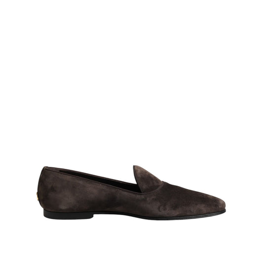 Dolce & Gabbana Brown Velvet Leather Slip On Loafers Shoes Dolce & Gabbana