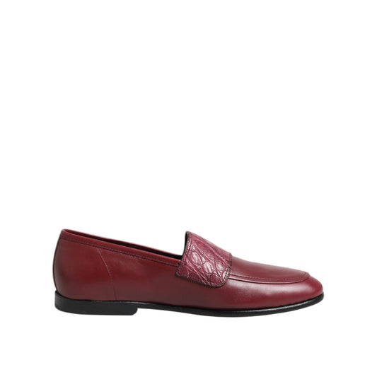 Dolce & Gabbana Burgundy Leather Formal Slip On Shoes Dolce & Gabbana