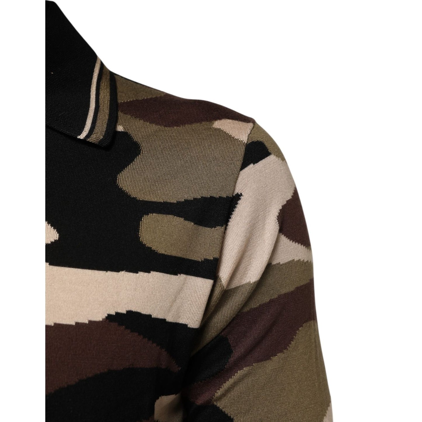 Dolce & Gabbana Camouflage Brown Silk Military Polo T-shirt