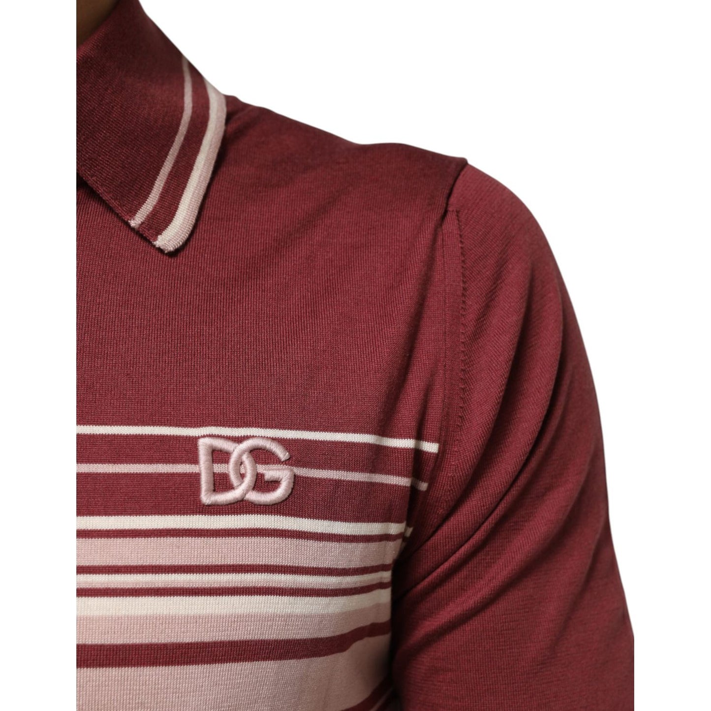 Dolce & Gabbana Cotton Burgundy Striped DG Logo Polo T-shirt