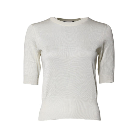 Dolce & Gabbana Cream Short Sleeve Silk Round Neck Blouse Top Dolce & Gabbana