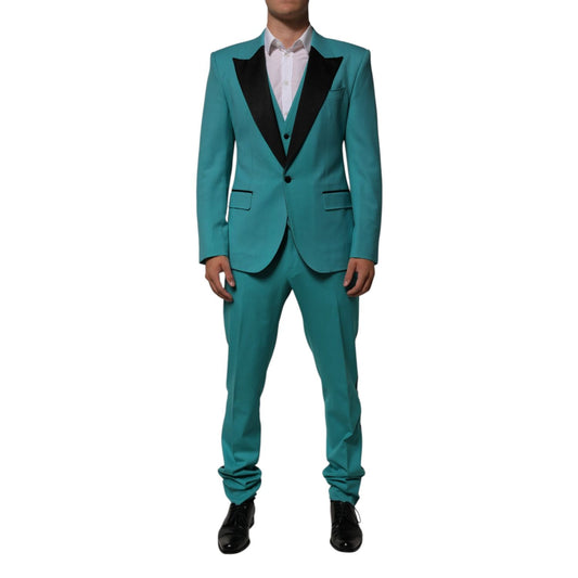 Dolce & Gabbana Cyan 3 Piece Wool Silk Blend Suit SICILIA
