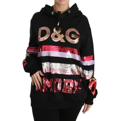 Dolce & Gabbana DG Sequined Hooded Pullover Sweater 100% Cotton,1728,67345645728,Black,Clothing,Dolce & Gabbana,Hoodies - Sweaters - Clothing,IT36 | XS,IT38|XS,New with tags,Sweaters - Clothing,Sweaters - Women - Clothing,Women,Women - Clothing