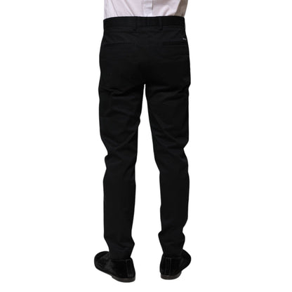Dolce & Gabbana Dark Blue Logo Cotton Dress Pants