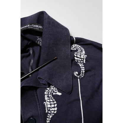 Dolce & Gabbana Dark Blue Sea Horse Collared Polo T-shirt