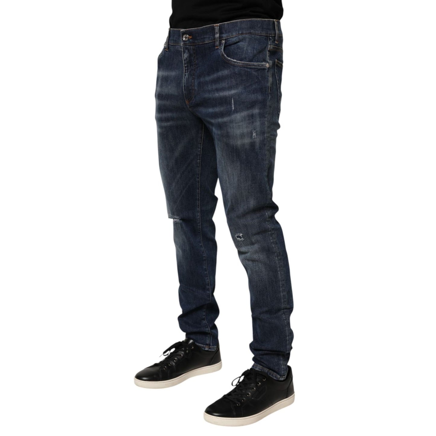 Dolce & Gabbana Dark Blue Washed Running Ripped Denim Jeans