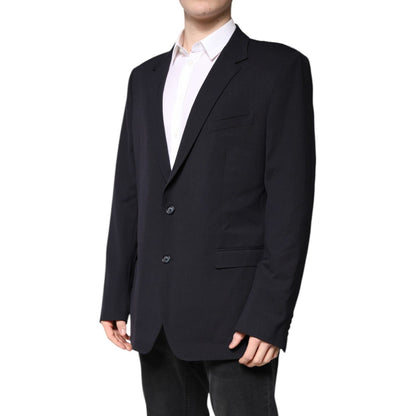 Dolce & Gabbana Dark Blue Wool Single Breasted Coat Blazer Dolce & Gabbana