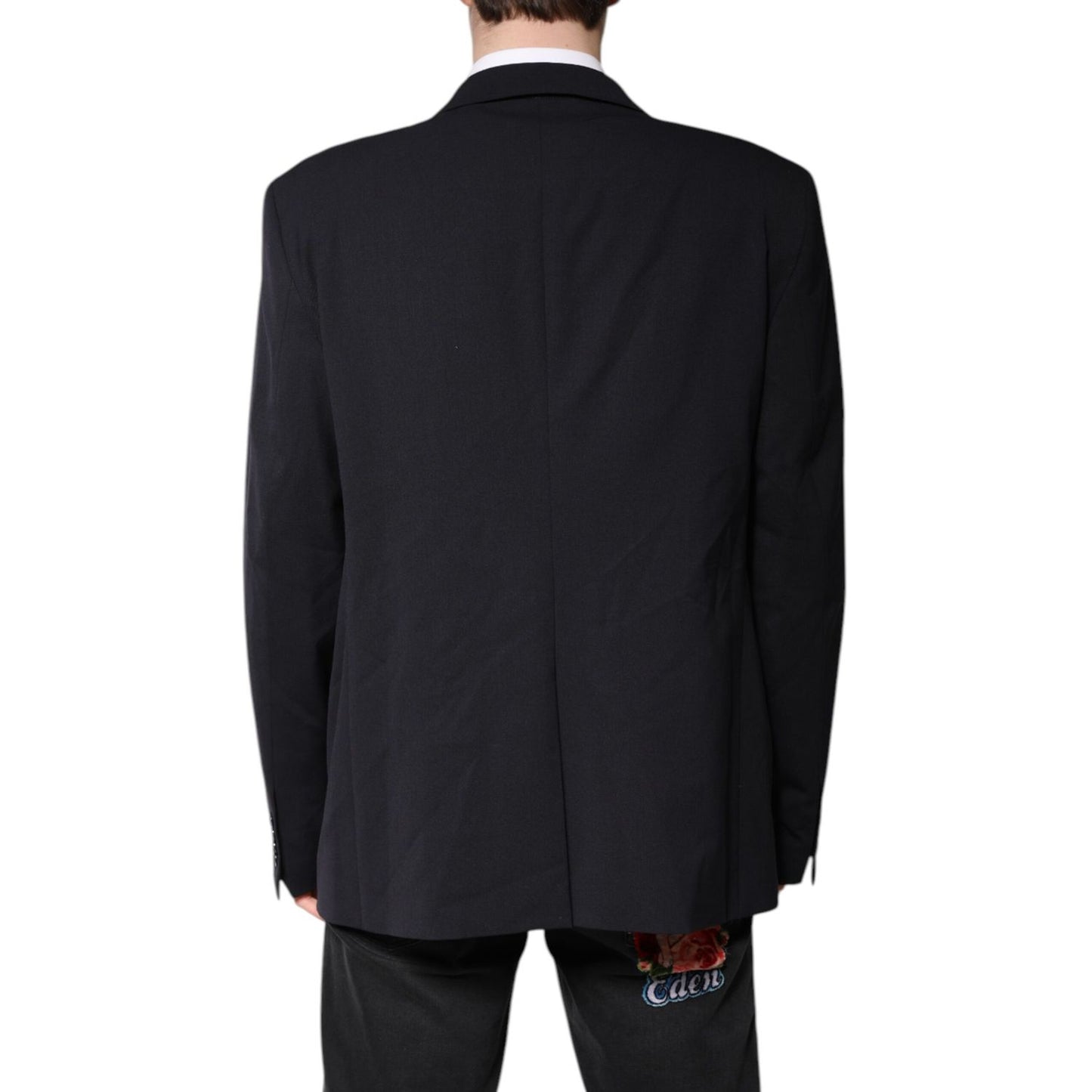 Dolce & Gabbana Dark Blue Wool Single Breasted Coat Blazer Dolce & Gabbana