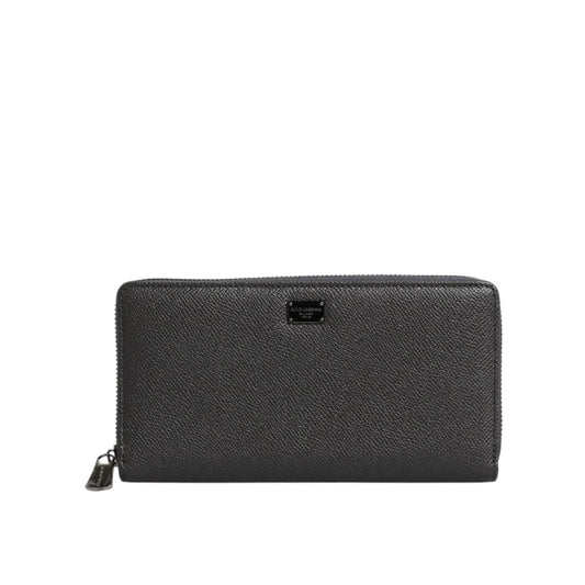 Dolce & Gabbana Dark Gray Leather DG Logo Zip Around Continental Wallet Dolce & Gabbana