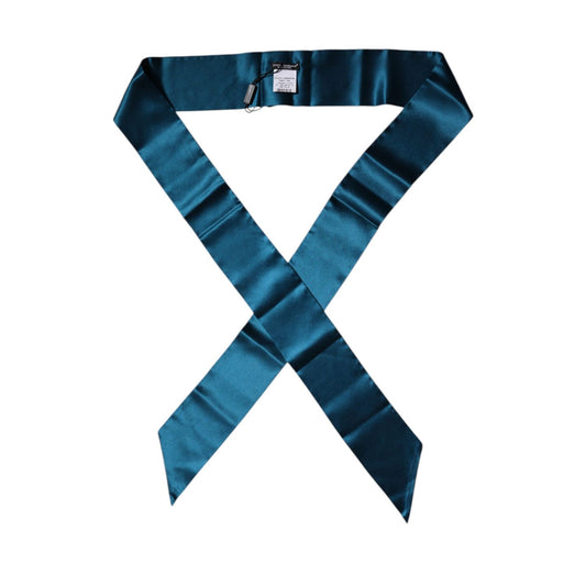 Dolce & Gabbana Dark Green Satin Silk Skinny Foulard Scarf Dolce & Gabbana