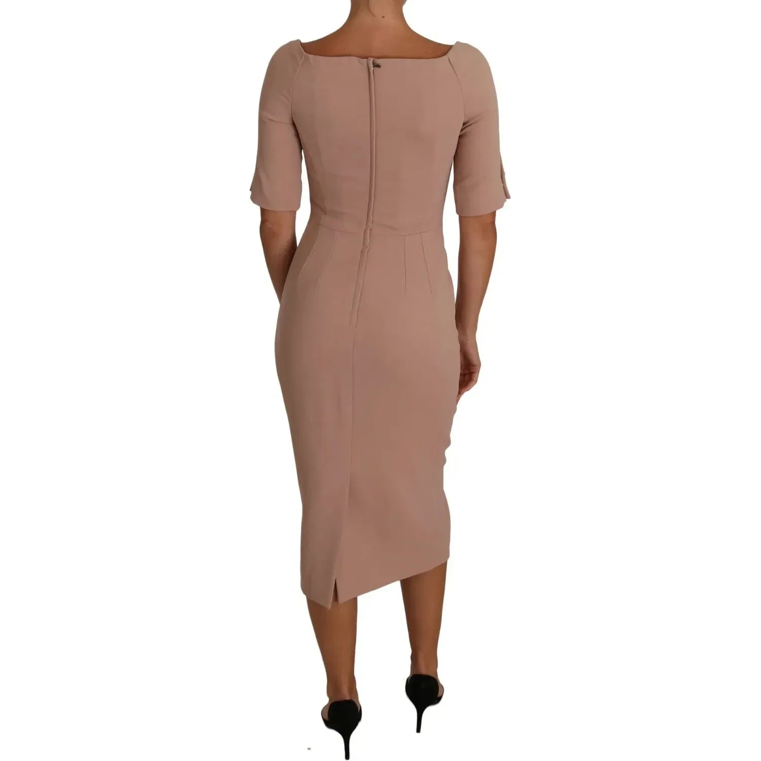 Dolce & Gabbana Dusty Pink Midi Sheath Crystal Buttons Dress