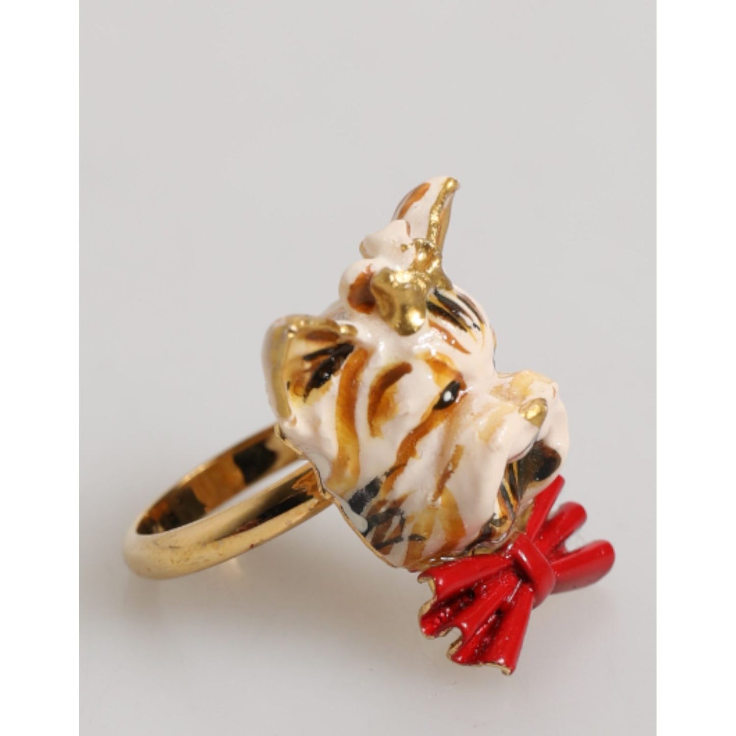 Dolce & Gabbana Gold Brass Resin Beige Dog Pet Accessory Ring