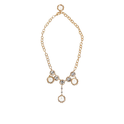 Dolce & Gabbana Gold Crystal Clock Face Pendant Statement Jewelry Necklace