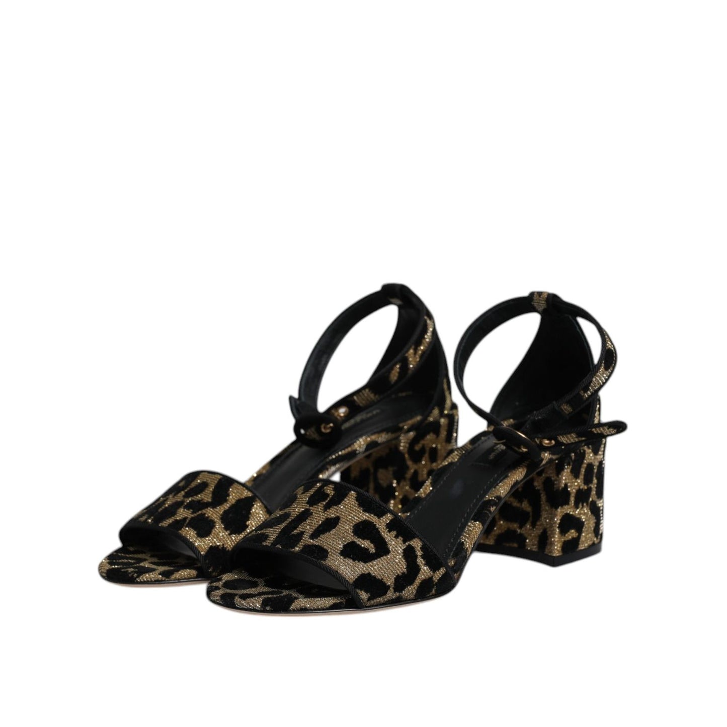 Dolce & Gabbana Gold Leopard Ankle Strap Heels Sandals Shoes