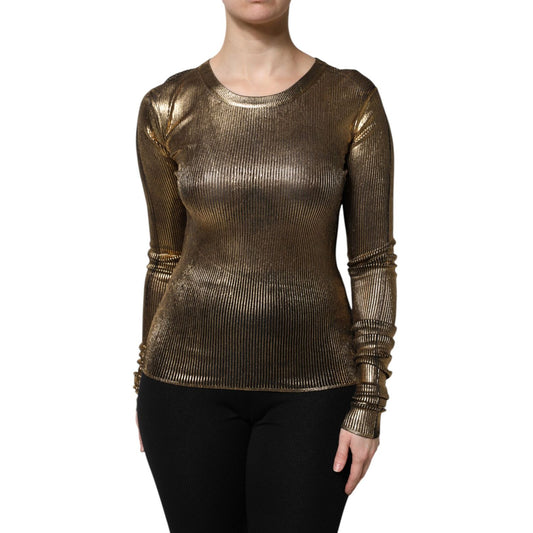 Dolce & Gabbana Gold Round Neck Long Sleeve Pullover Top Dolce & Gabbana