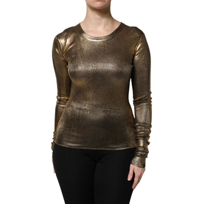 Dolce & Gabbana Gold Round Neck Long Sleeve Pullover Top Dolce & Gabbana