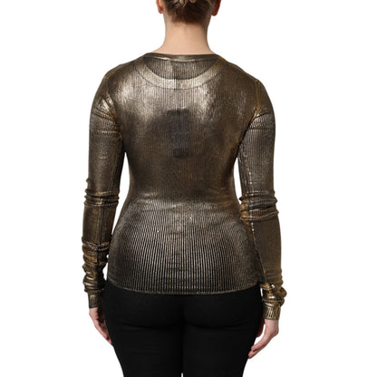 Dolce & Gabbana Gold Round Neck Long Sleeve Pullover Top Dolce & Gabbana
