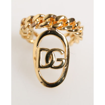 Dolce & Gabbana Gold Tone Brass Oval DG Logo Chain Adjustable Ring Dolce & Gabbana