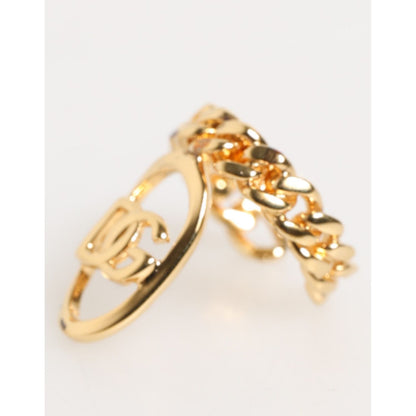 Dolce & Gabbana Gold Tone Brass Oval DG Logo Chain Adjustable Ring Dolce & Gabbana