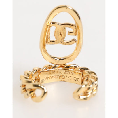 Dolce & Gabbana Gold Tone Brass Oval DG Logo Chain Adjustable Ring Dolce & Gabbana