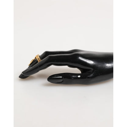 Dolce & Gabbana Gold Tone Brass Oval DG Logo Chain Adjustable Ring Dolce & Gabbana