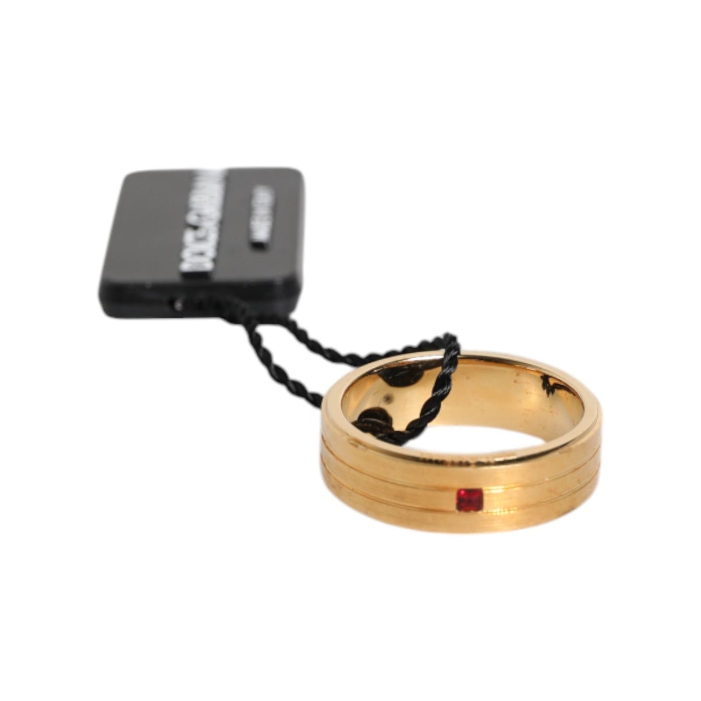 Dolce & Gabbana Gold Tone Brass Red Crystal DG Logo Ring Dolce & Gabbana