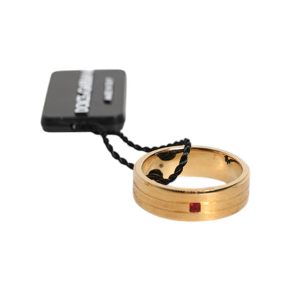 Dolce & Gabbana Gold Tone Brass Red Crystal DG Logo Ring Dolce & Gabbana
