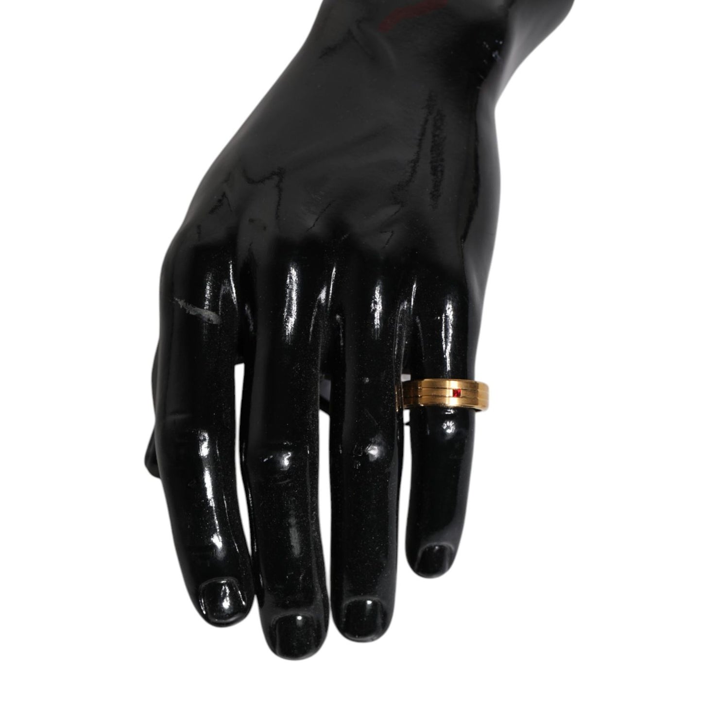 Dolce & Gabbana Gold Tone Brass Red Crystal DG Logo Ring Dolce & Gabbana