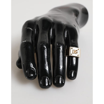 Dolce & Gabbana Gold Tone Brass Signet Square DG Logo Plaque Men Ring