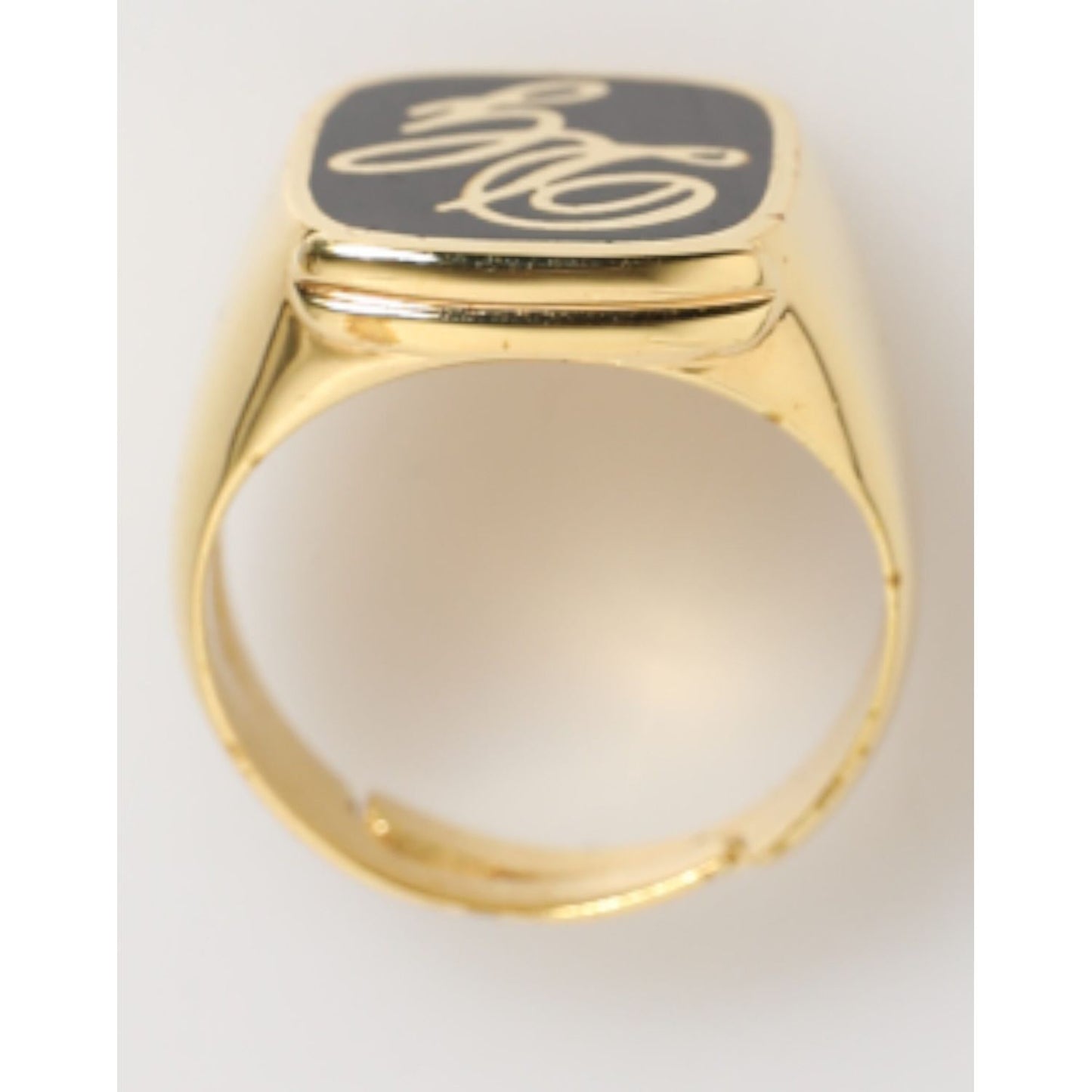 Dolce & Gabbana Gold Tone Enamel Brass Signet DG Logo Adjustable Ring