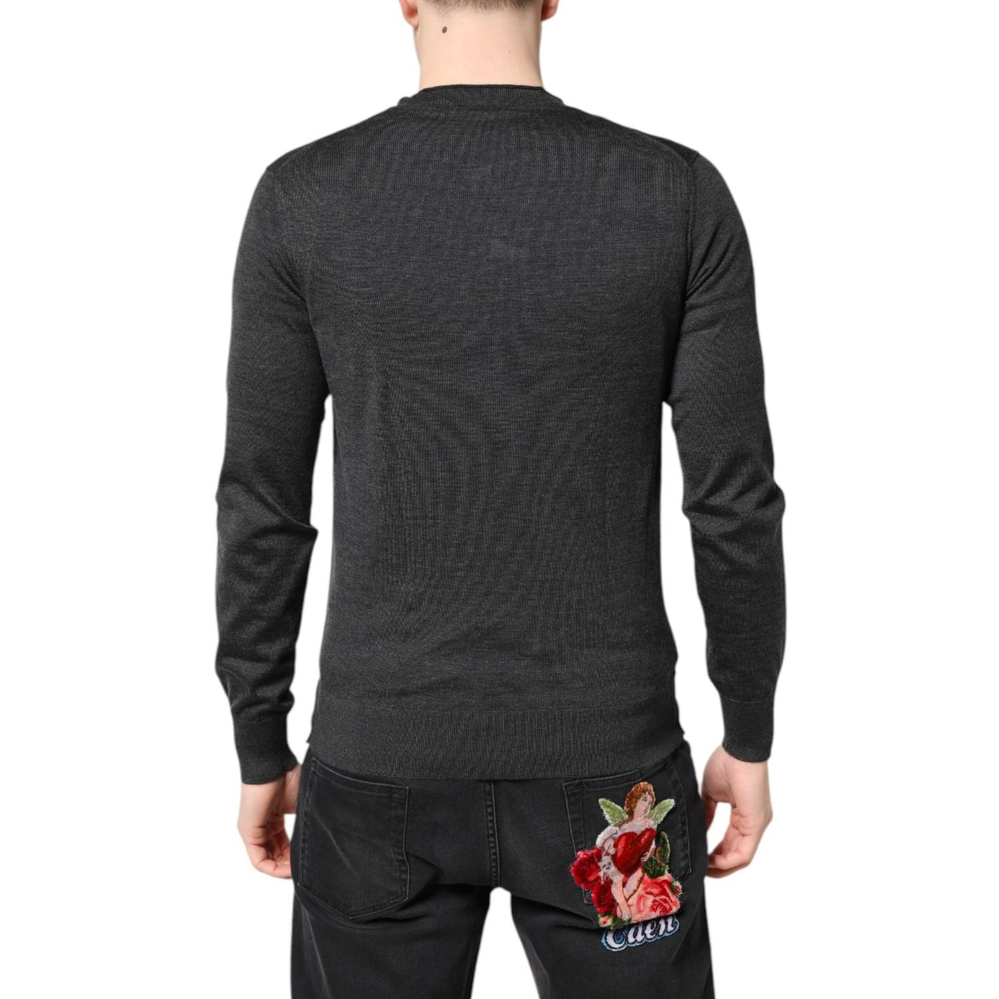 Dolce & Gabbana Gray Embroidery Knit Men Pullover Sweater Dolce & Gabbana