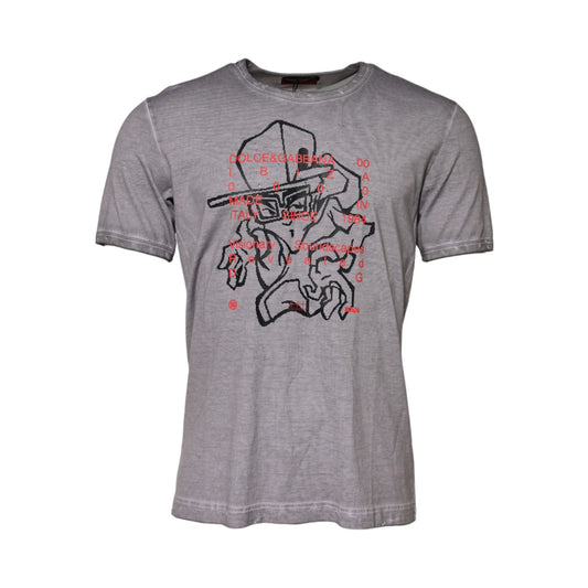 Dolce & Gabbana Gray Graphic Print Cotton Crew Neck T-shirt Dolce & Gabbana