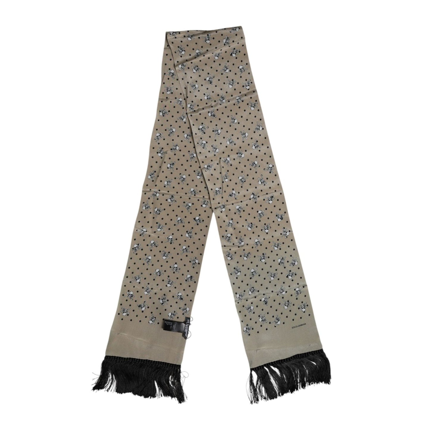 Dolce & Gabbana Gray Skulls Silk Fringes Men Foulard Scarf Dolce & Gabbana