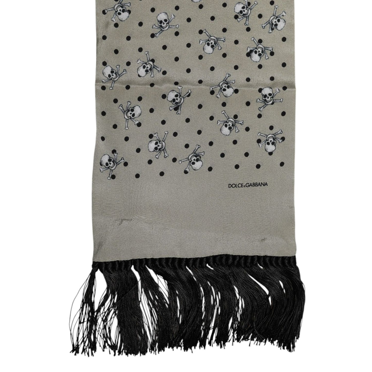 Dolce & Gabbana Gray Skulls Silk Fringes Men Foulard Scarf Dolce & Gabbana