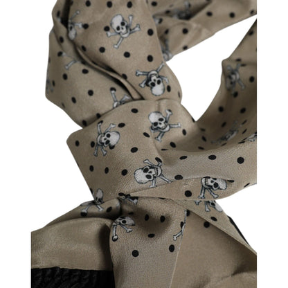 Dolce & Gabbana Gray Skulls Silk Fringes Men Foulard Scarf Dolce & Gabbana