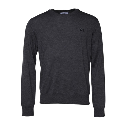 Dolce & Gabbana Gray Wool Logo Knitted Men Pullover Sweater Dolce & Gabbana