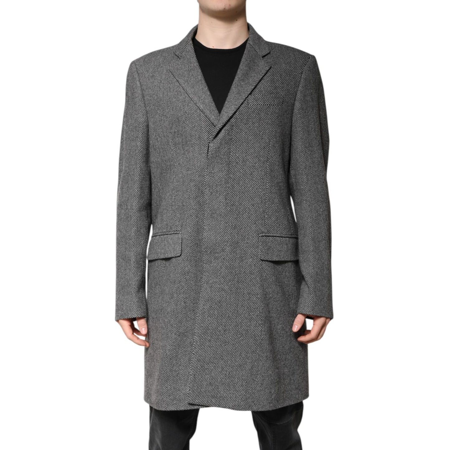 Dolce & Gabbana Gray Wool Single Breasted Trench Coat Jacket Dolce & Gabbana