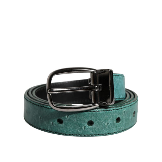 Dolce & Gabbana Green Leather Silver Tone Metal Buckle Belt