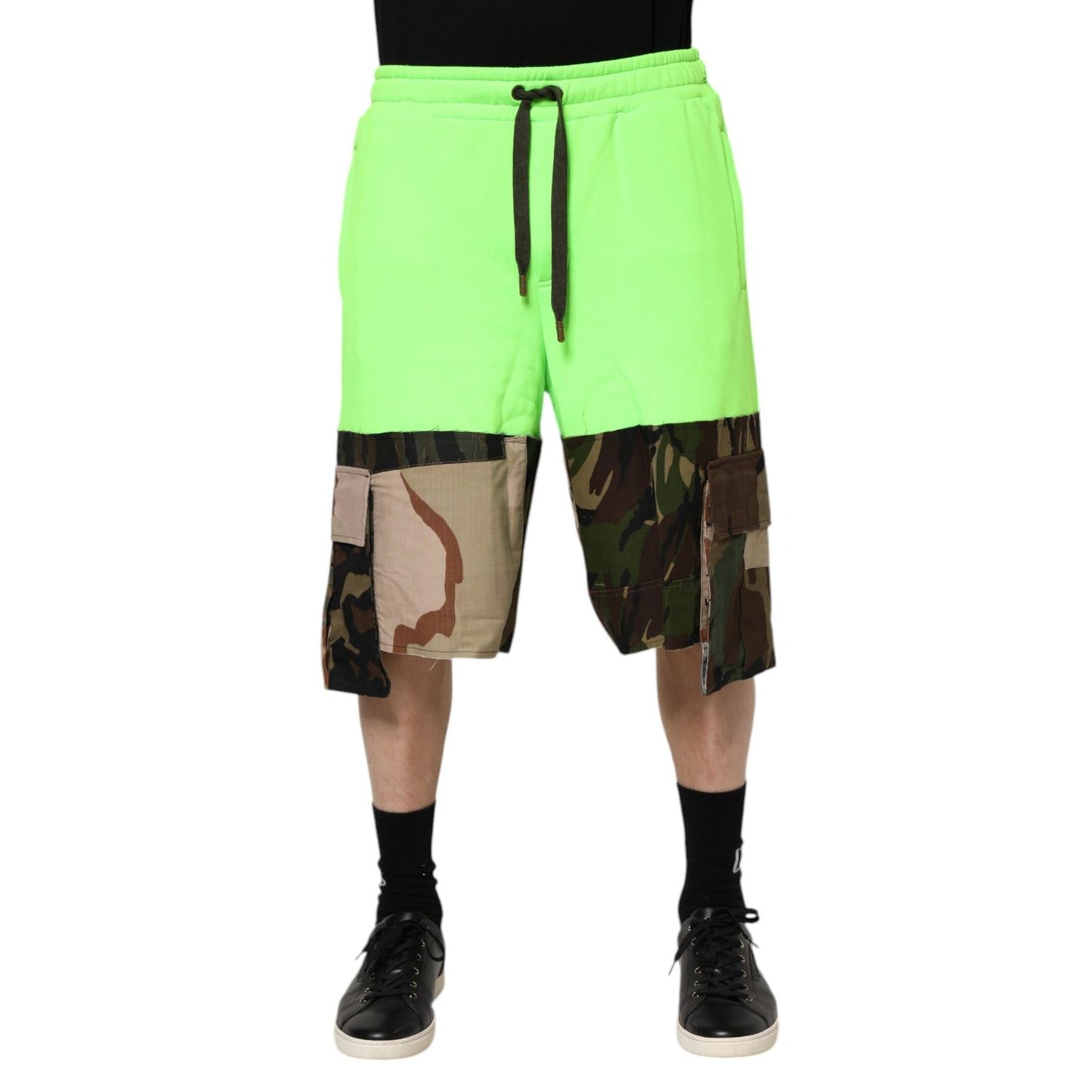 Dolce & Gabbana Green Patchwork Cargo Bermuda Men Shorts Dolce & Gabbana