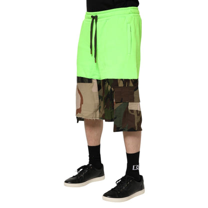Dolce & Gabbana Green Patchwork Cargo Bermuda Men Shorts Dolce & Gabbana