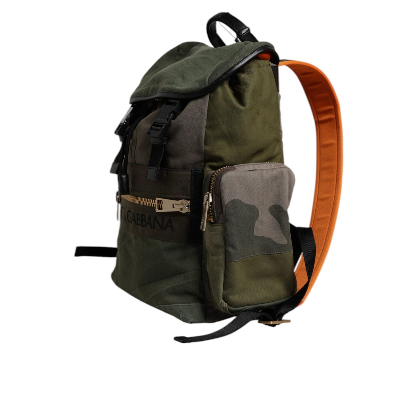 Dolce & Gabbana Green Patchwork Travel Backpack Military Bag Dolce & Gabbana