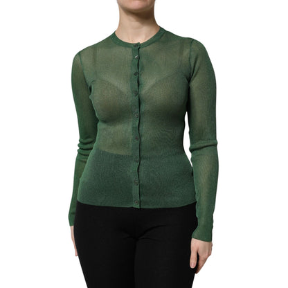 Dolce & Gabbana Green Polyester Long Sleeves Cardigan Sweater Dolce & Gabbana