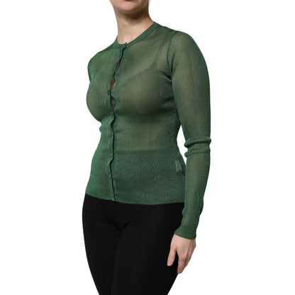 Dolce & Gabbana Green Polyester Long Sleeves Cardigan Sweater Dolce & Gabbana