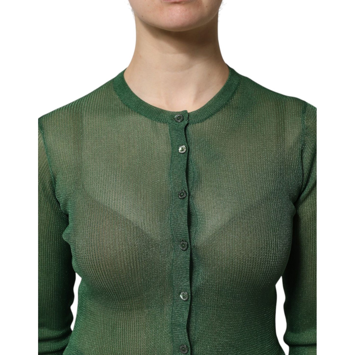 Dolce & Gabbana Green Polyester Long Sleeves Cardigan Sweater Dolce & Gabbana