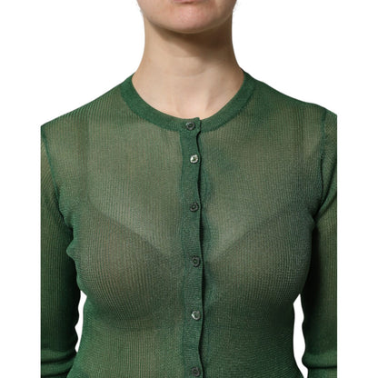 Dolce & Gabbana Green Polyester Long Sleeves Cardigan Sweater Dolce & Gabbana