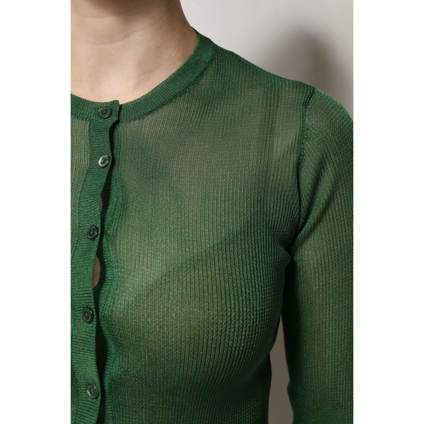 Dolce & Gabbana Green Polyester Long Sleeves Cardigan Sweater Dolce & Gabbana