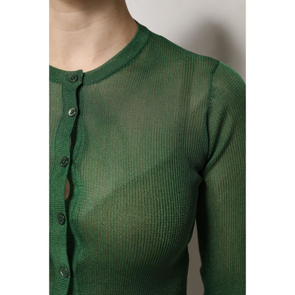 Dolce & Gabbana Green Polyester Long Sleeves Cardigan Sweater Dolce & Gabbana