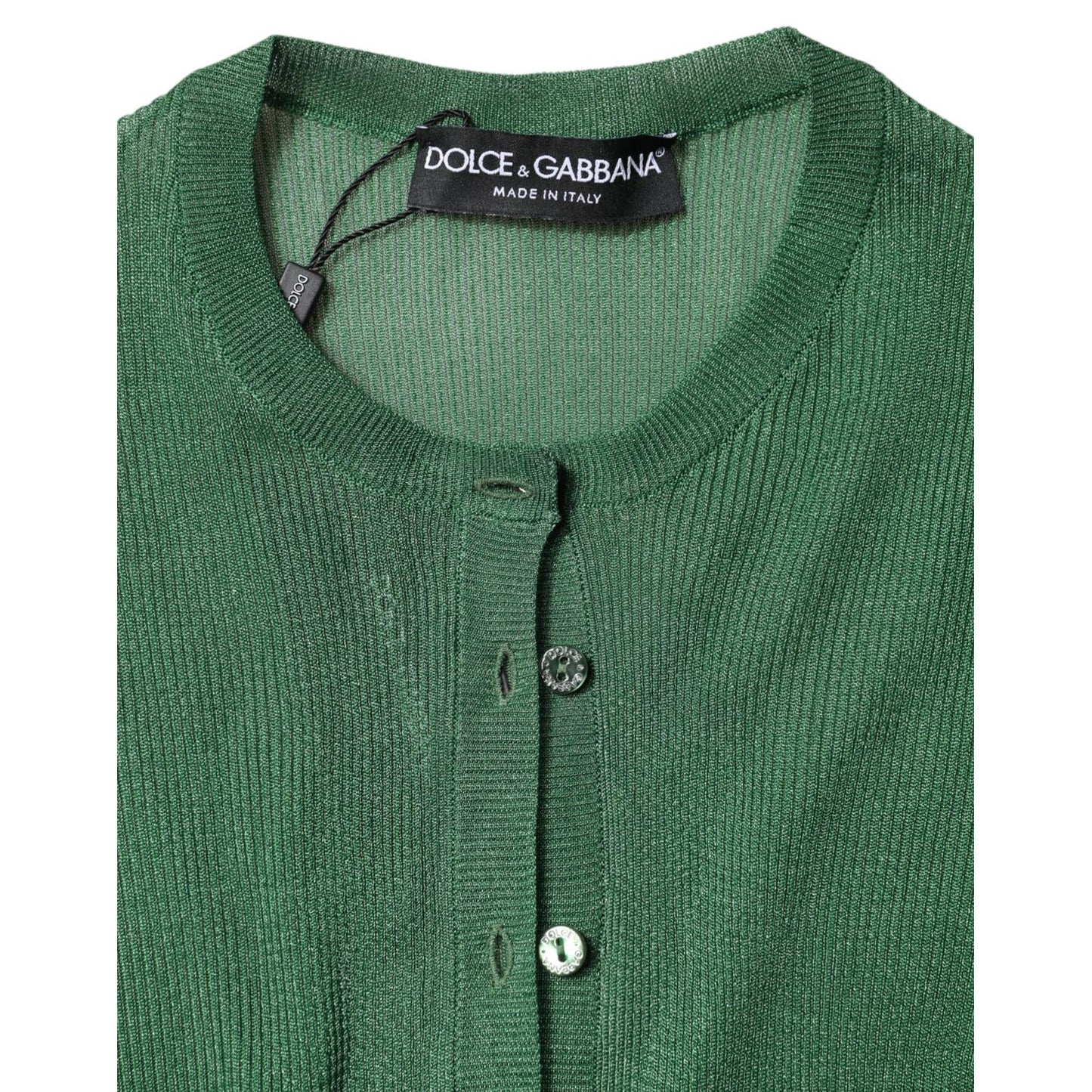Dolce & Gabbana Green Polyester Long Sleeves Cardigan Sweater Dolce & Gabbana