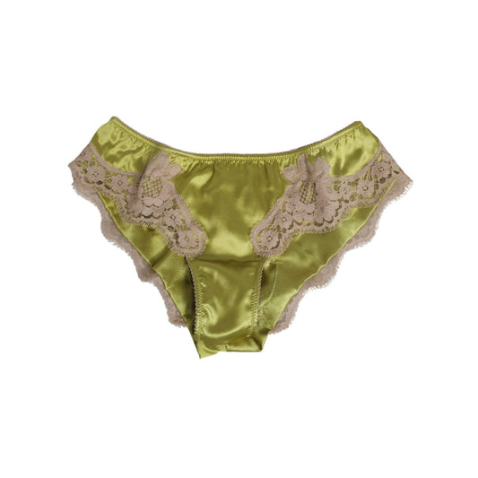 Dolce & Gabbana Green Silk Satin Floral Lace Trim Panty Underwear Dolce & Gabbana