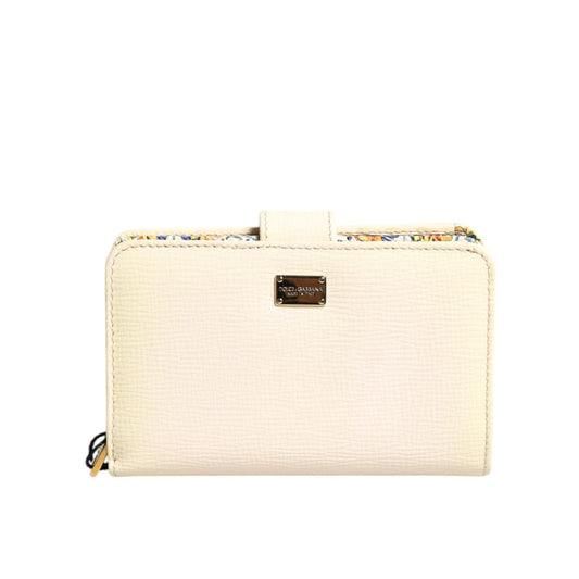 Dolce & Gabbana Ivory Calf Leather Compact Logo Plaque Card Holder Wallet Dolce & Gabbana